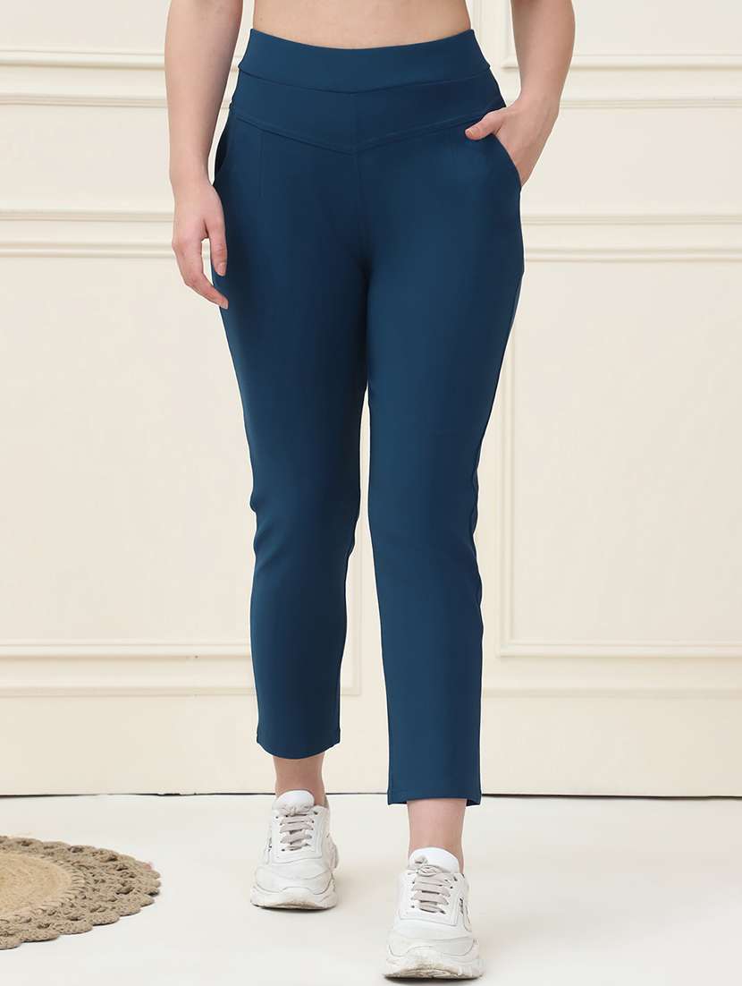 women solid high rise jegging