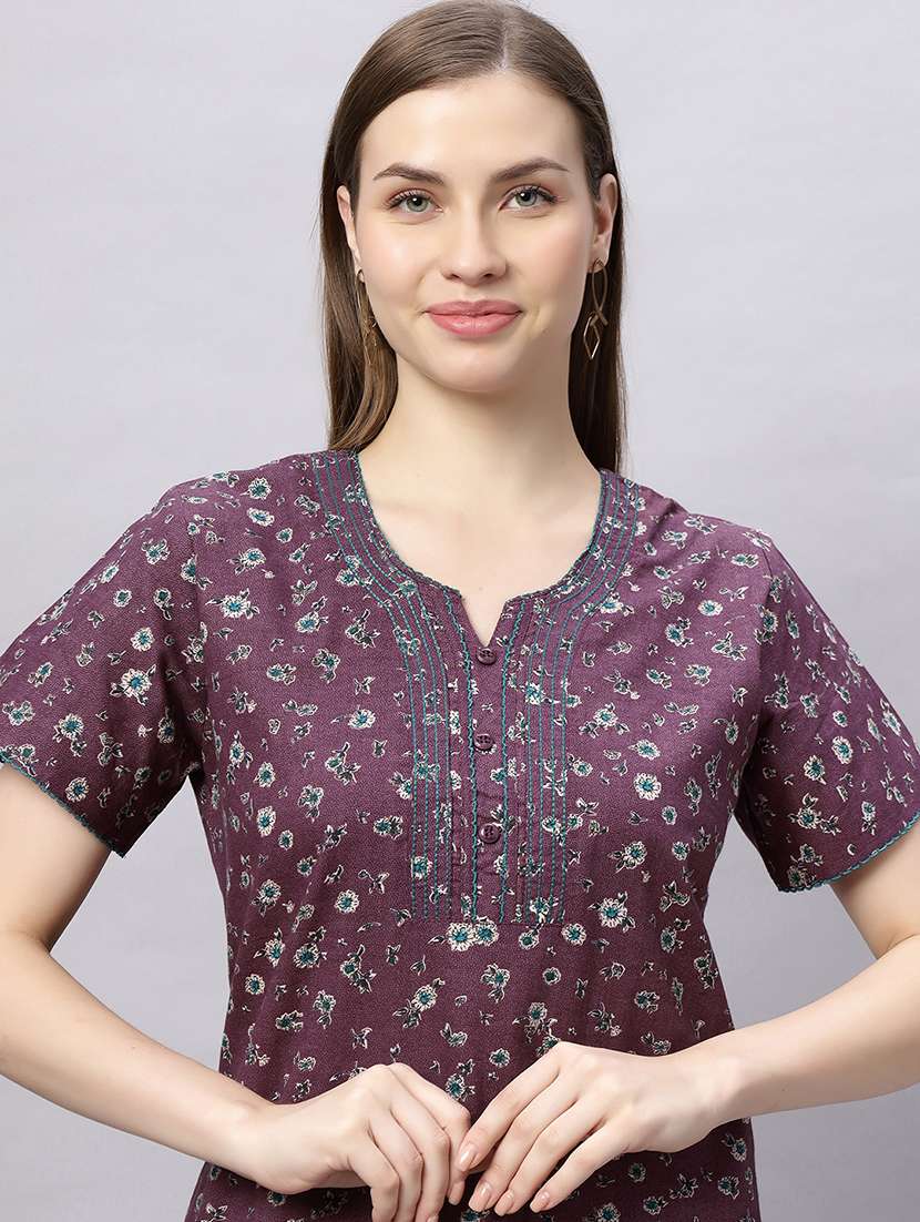 women printed short sleeves nighty - 21690744 -  Standard Image - 5