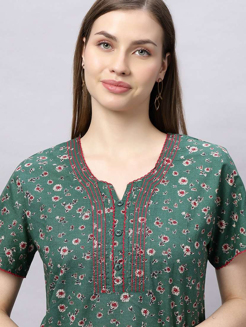 women printed short sleeves nighty - 21690745 -  Standard Image - 5