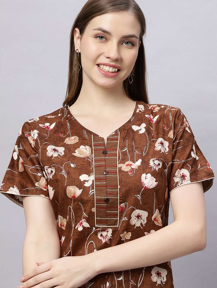women printed short sleeves nighty - 21690747 -  Standard Image - 5