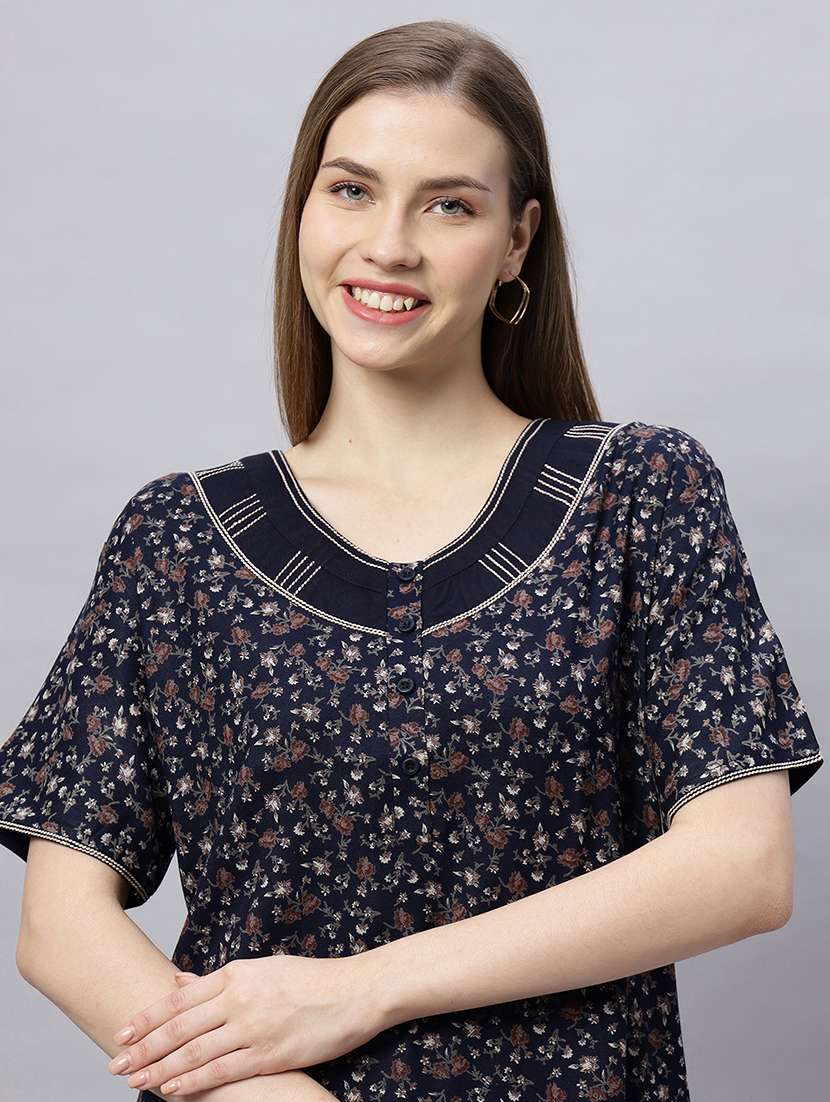 women printed short sleeves nighty - 21690758 -  Standard Image - 5
