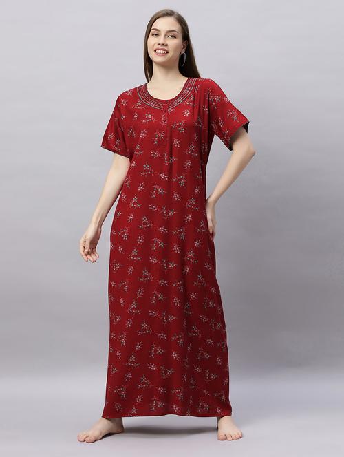 women printed short sleeves nighty - 21690761 - Standard Image - 0