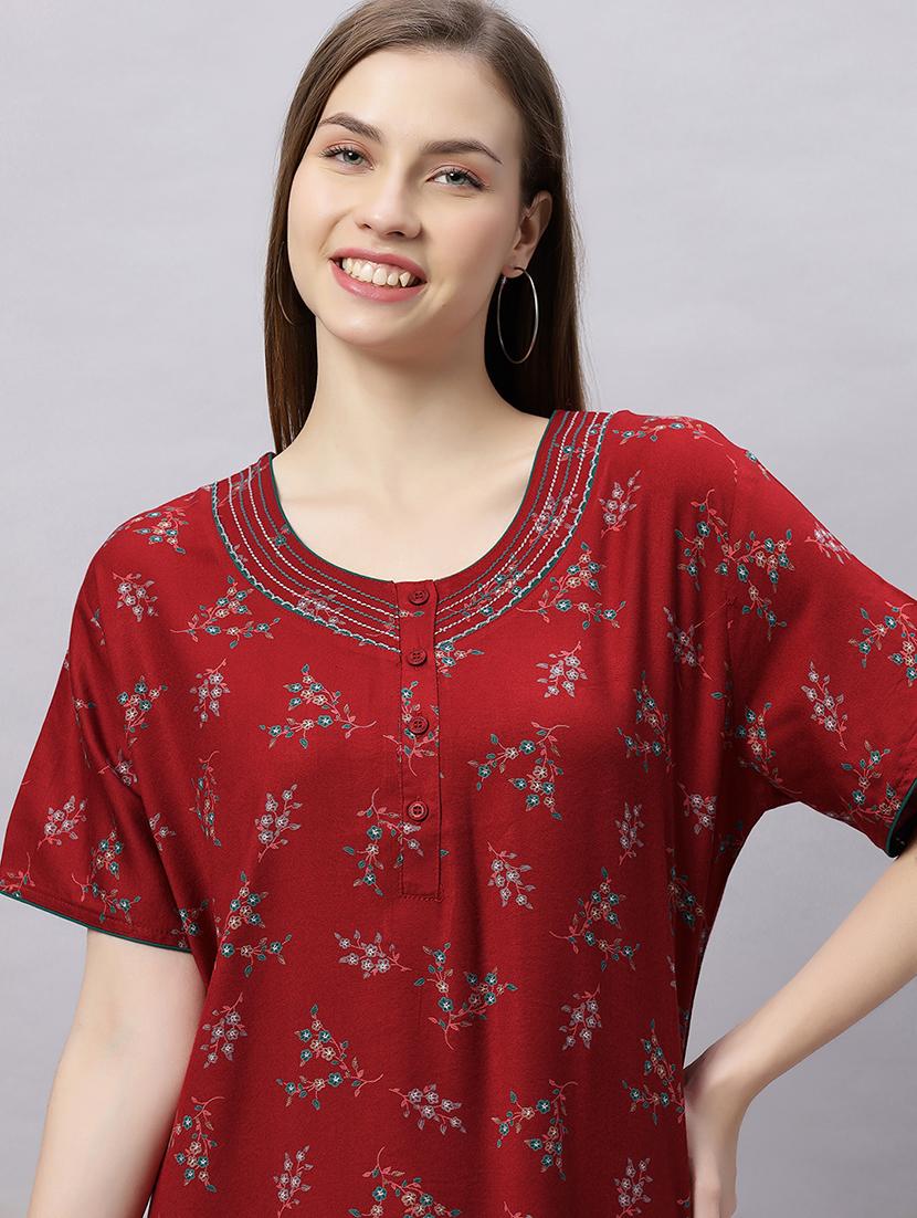 women printed short sleeves nighty - 21690761 - Standard Image - 5