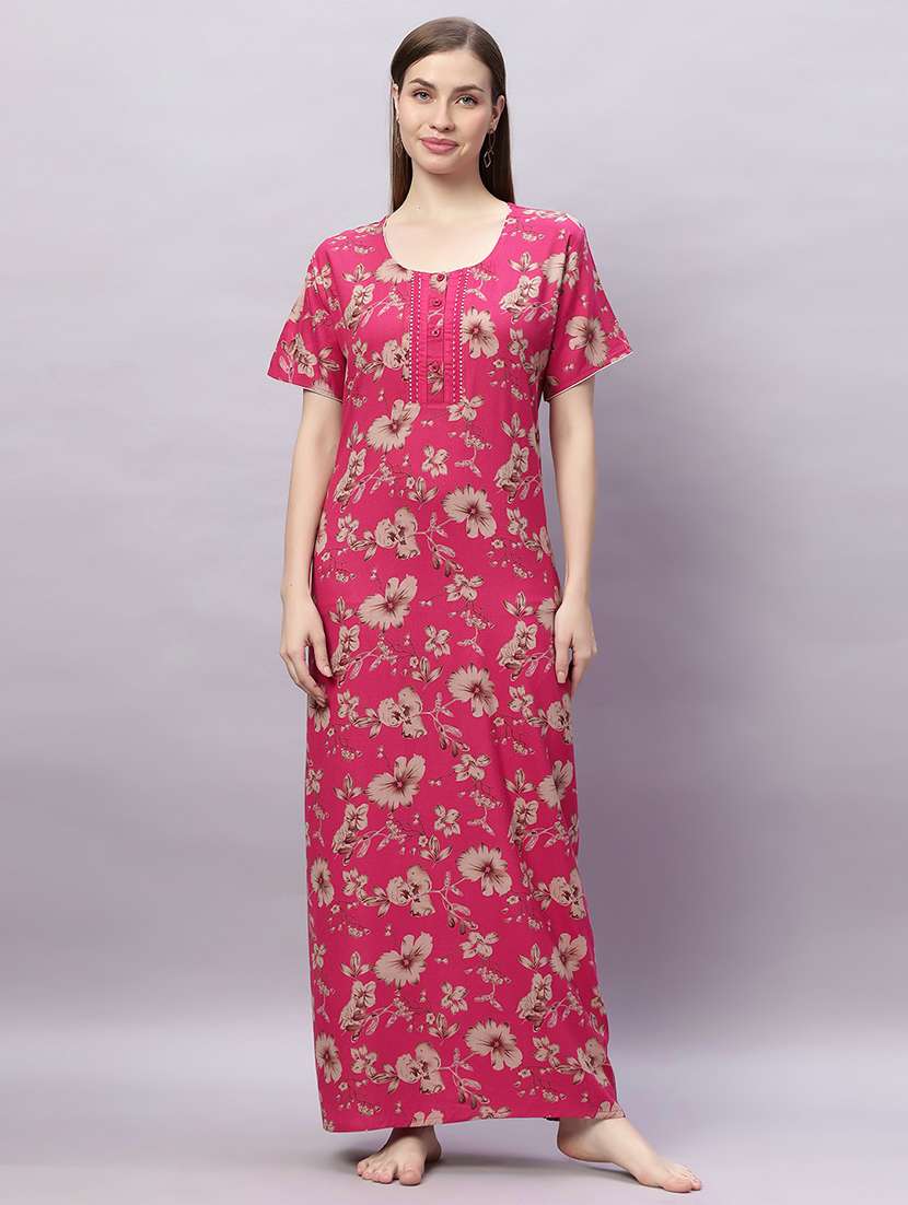 women printed short sleeves nighty