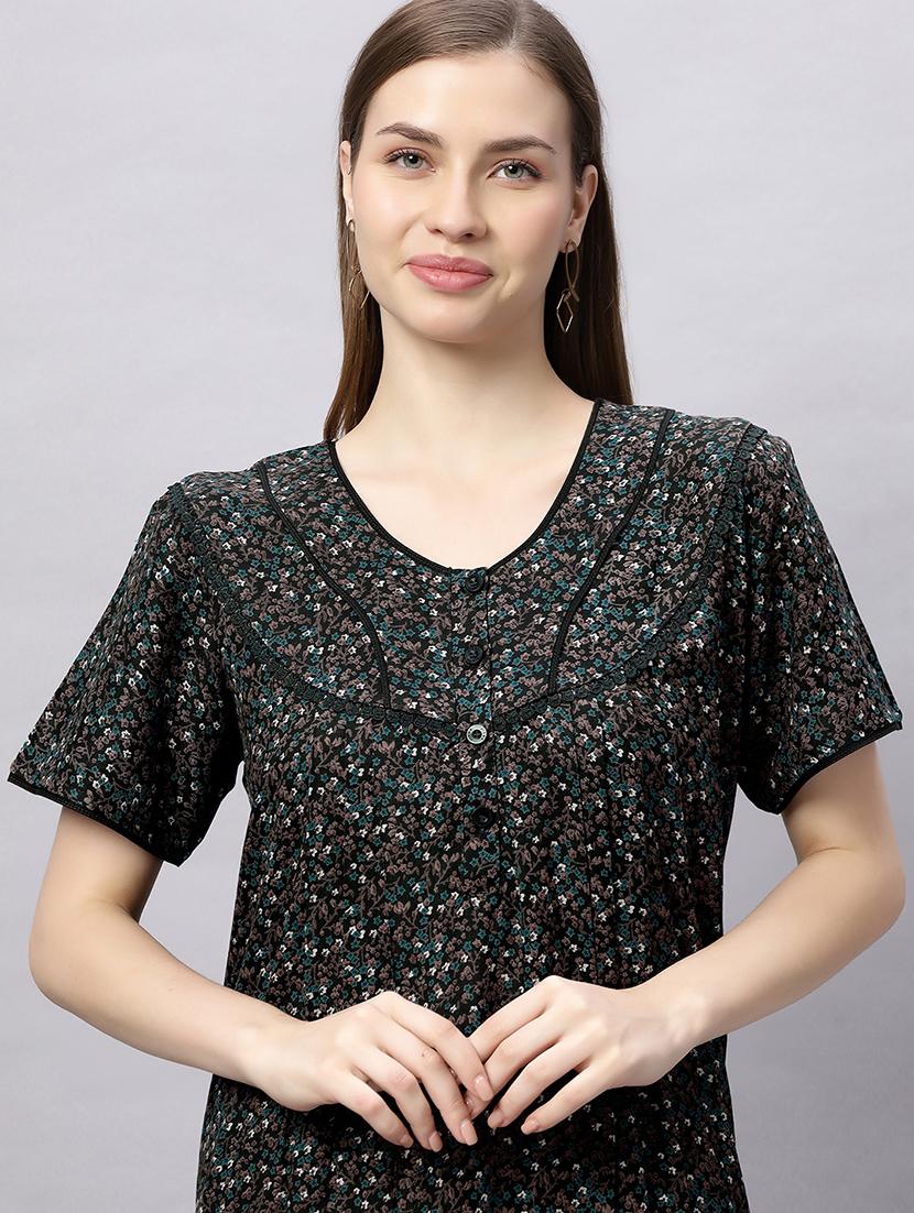 women printed short sleeves nighty - 21690768 - Standard Image - 5