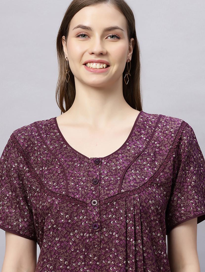 women printed short sleeves nighty - 21690770 - Standard Image - 5