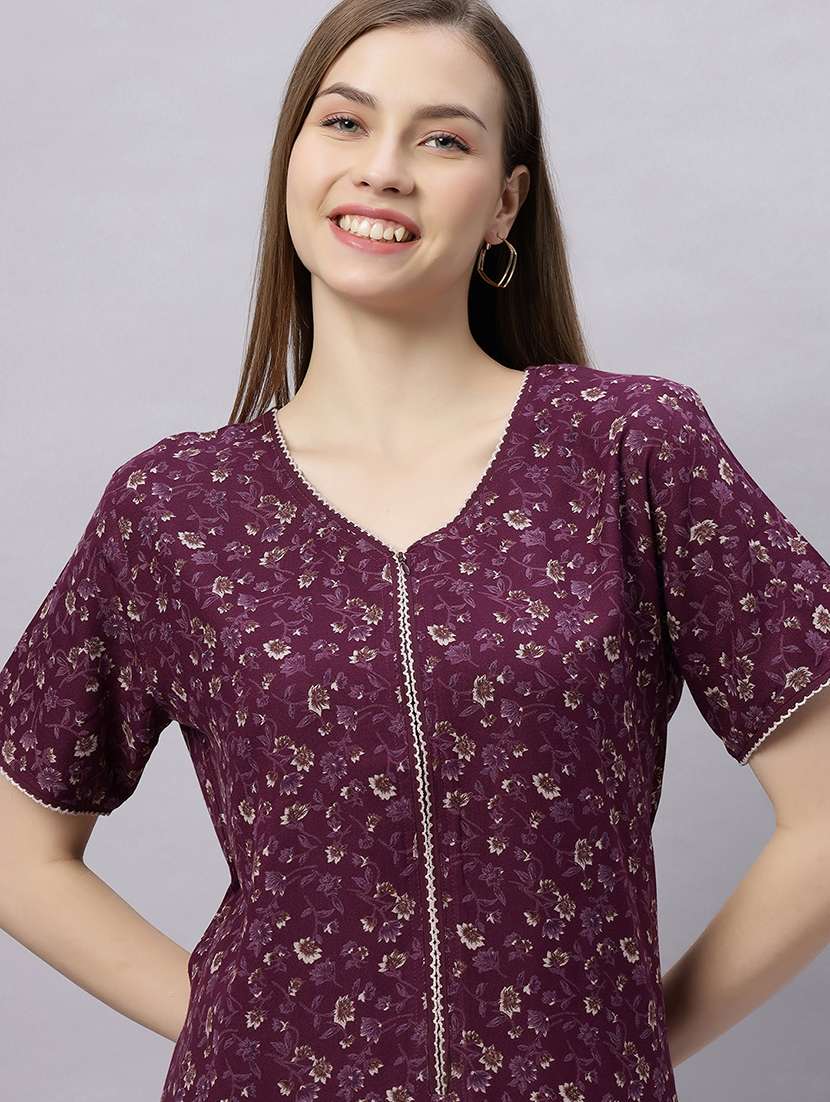 women printed short sleeves nighty - 21690779 -  Standard Image - 5