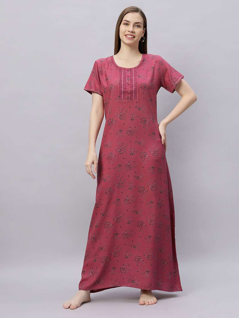 women printed short sleeves nighty