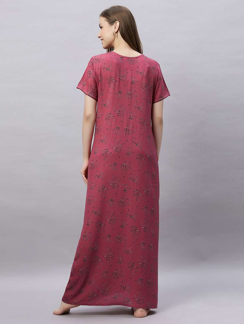 women printed short sleeves nighty - 21690781 -  Standard Image - 3