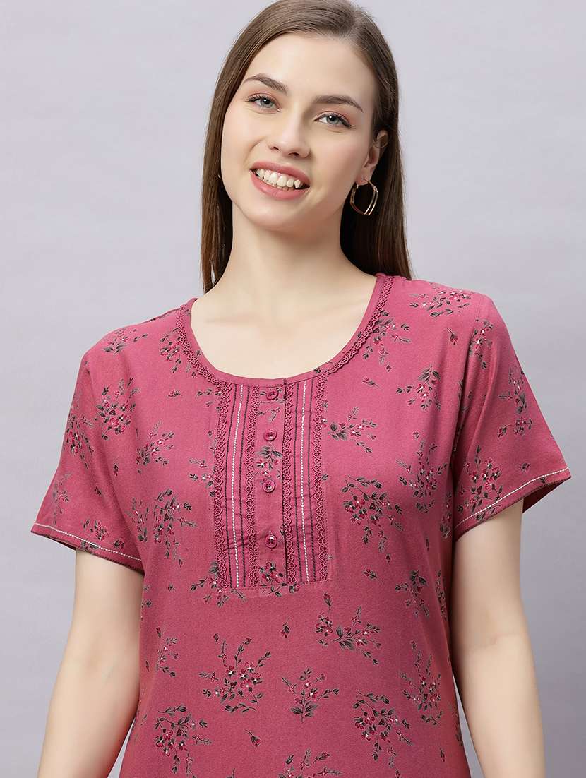 women printed short sleeves nighty - 21690781 -  Standard Image - 5