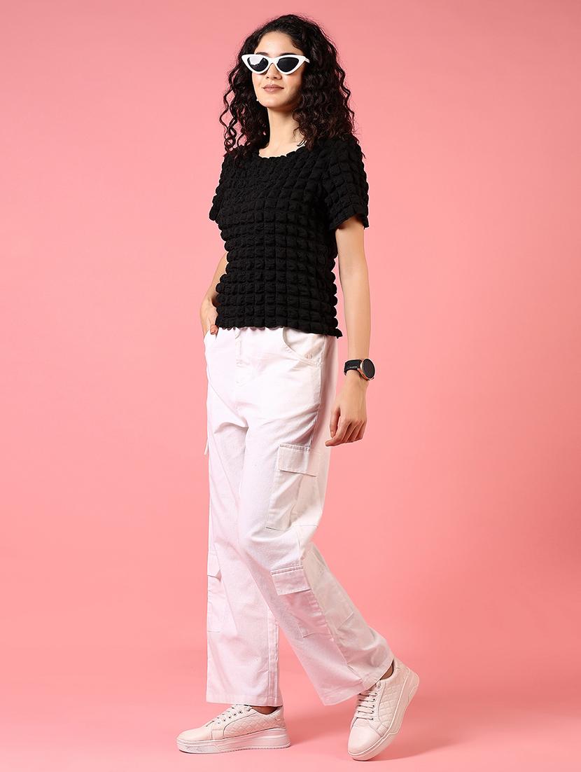 women black self design short sleeve top - 21690793 - Standard Image - 3