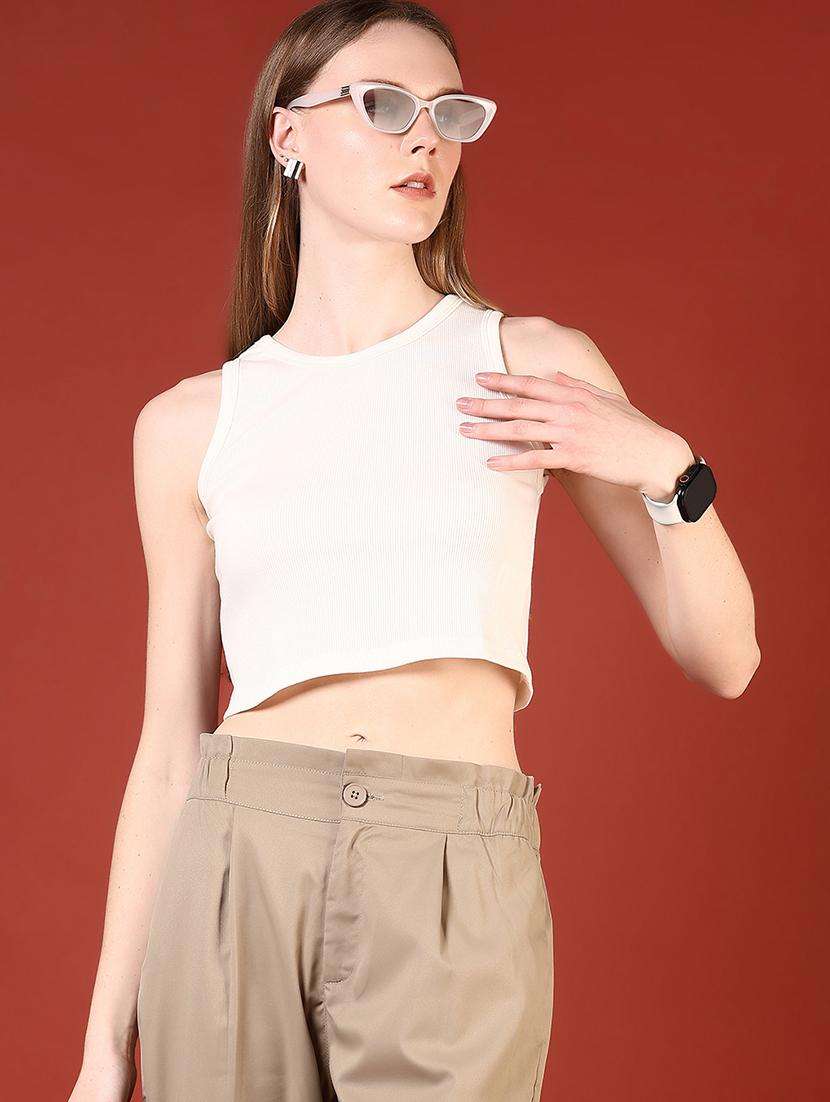 women solid sleeveless slim fit crop top - 21690794 -  Standard Image - 3