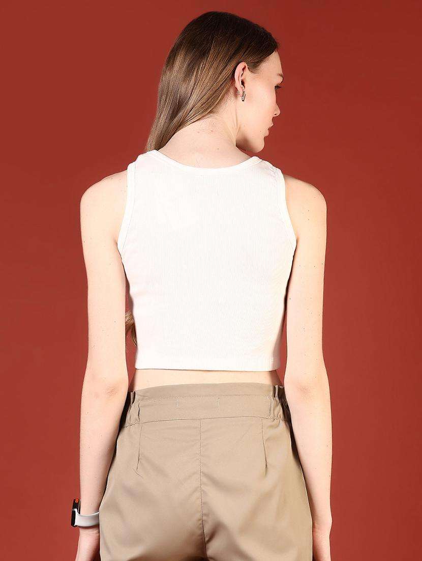 women solid sleeveless slim fit crop top - 21690794 -  Standard Image - 5