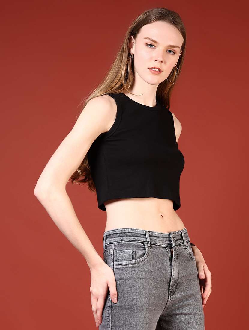 women solid sleeveless slim fit crop top - 21690795 -  Standard Image - 5