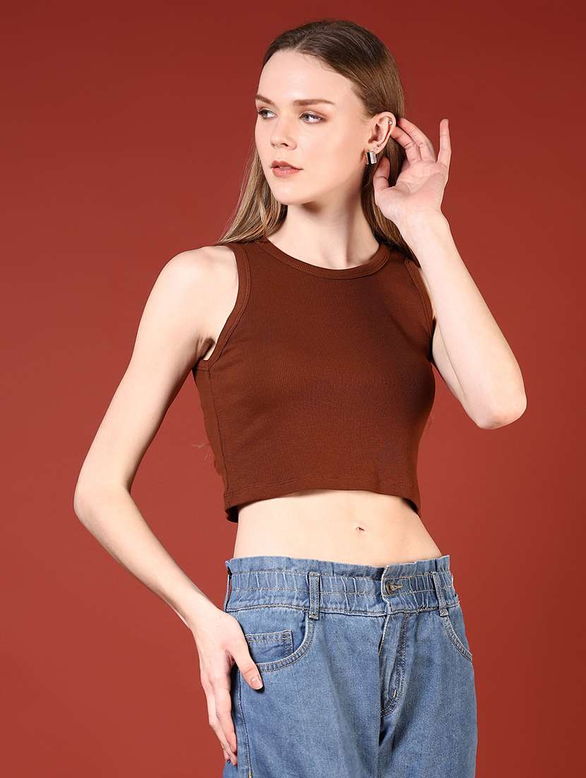 women solid sleeveless slim fit crop top - 21690797 -  Standard Image - 5