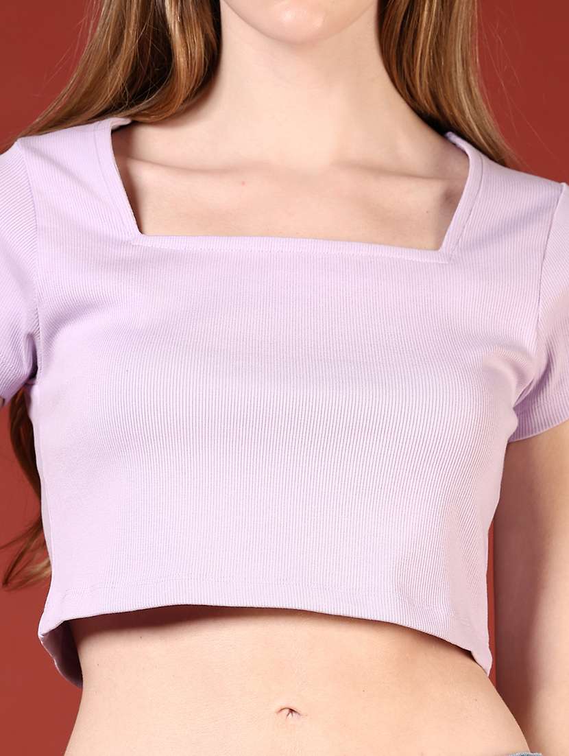 women solid square neck slim fit crop top - 21690798 -  Standard Image - 3