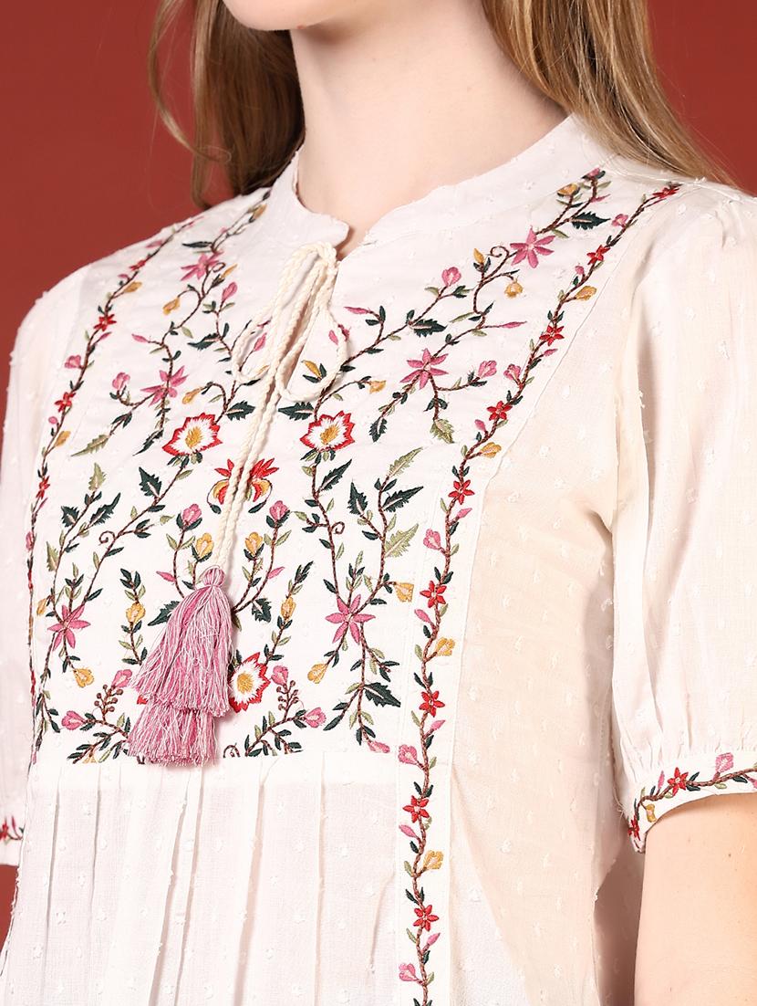 women off white embroidered a-line top - 21690808 - Standard Image - 5