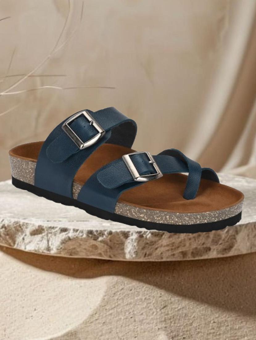 blue pu slip on sandals - 21690937 - Zoom Image - 0