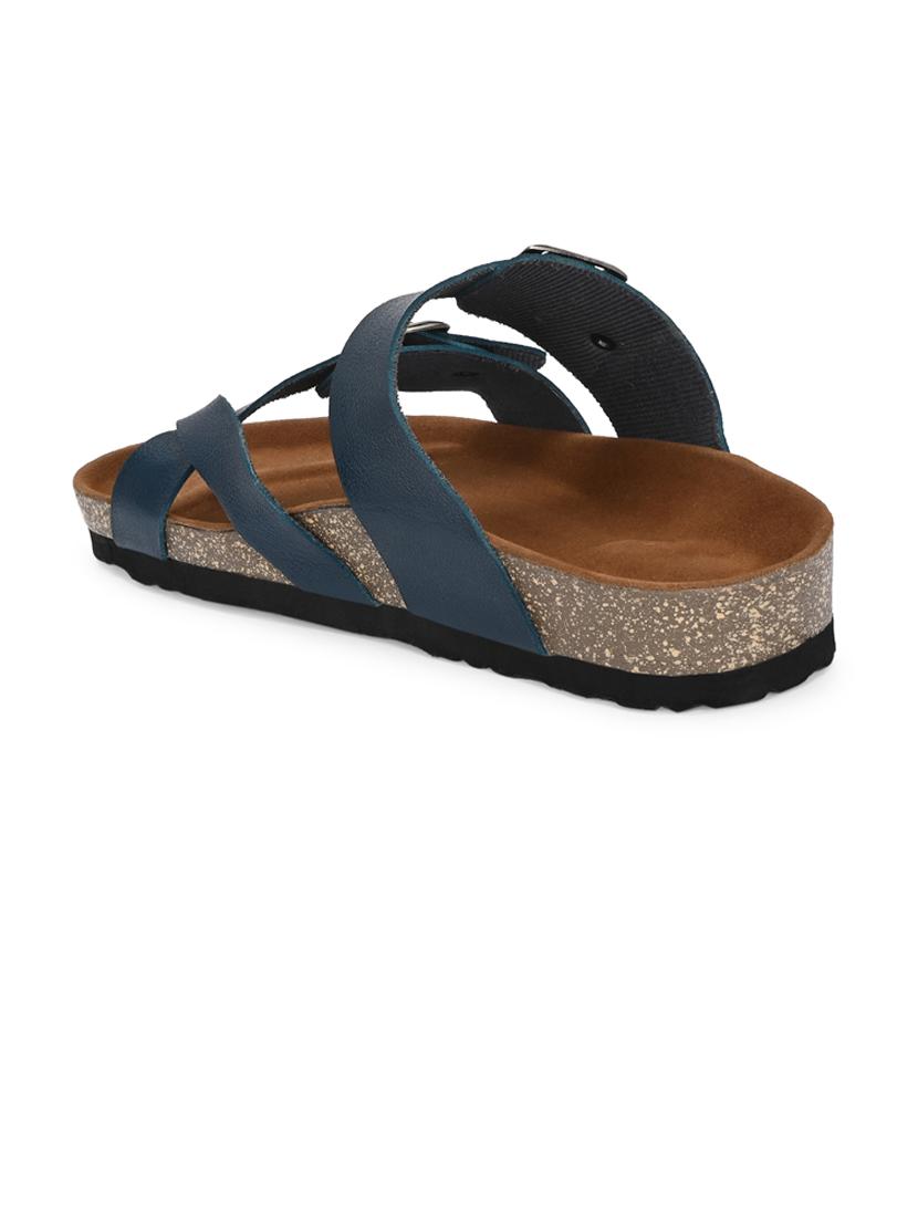 blue pu slip on sandals - 21690937 - Standard Image - 3