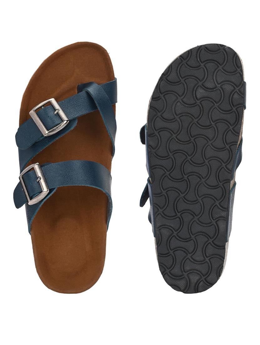 blue pu slip on sandals - 21690937 - Standard Image - 5
