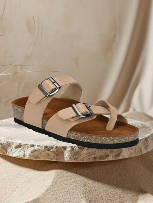 off white pu slip on sandals - 21690938 - Standard Image - 0