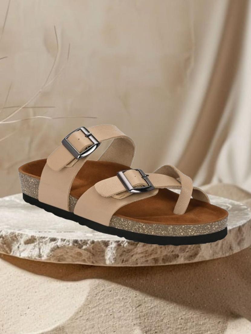 off white pu slip on sandals - 21690938 - Zoom Image - 0