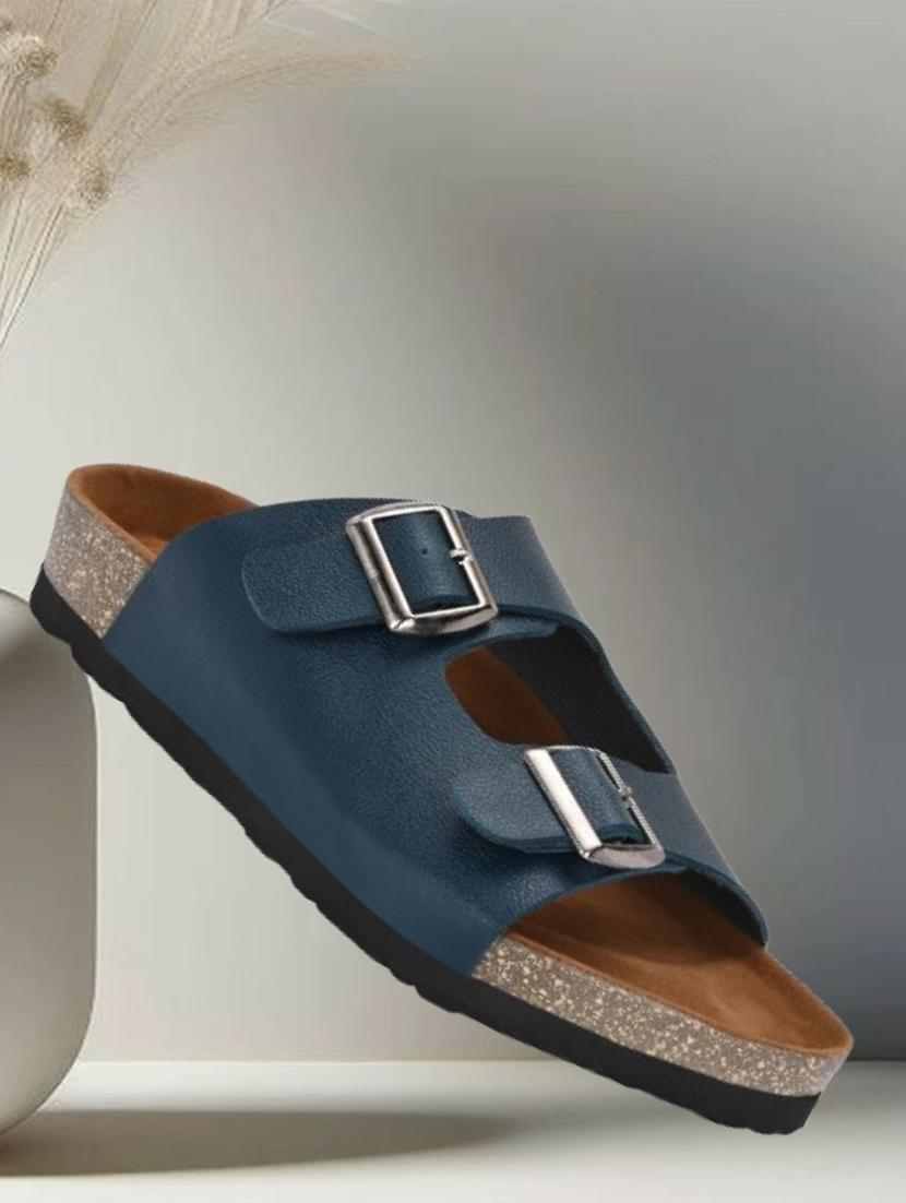 blue pu slip on sandals - 21690953 -  Zoom Image - 0