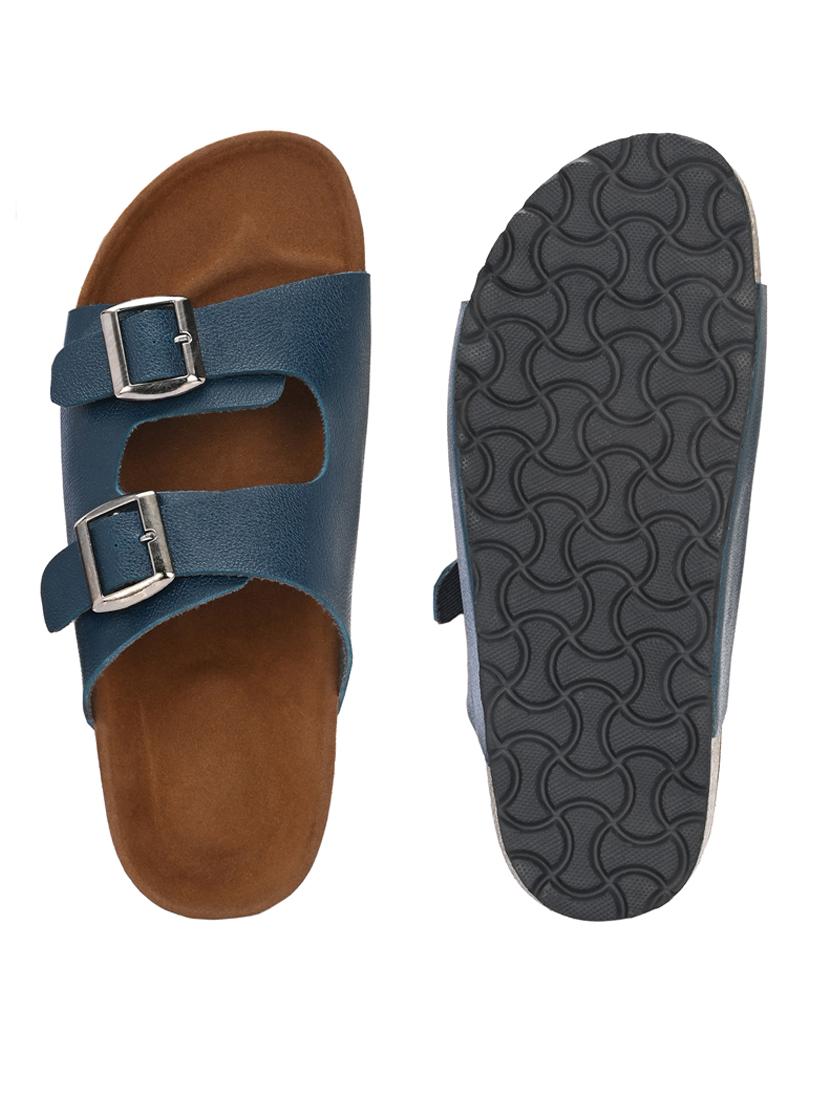 blue pu slip on sandals - 21690953 - Standard Image - 5