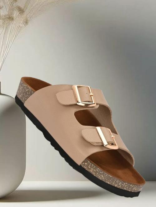 off white pu slip on sandals - 21690954 - Standard Image - 0