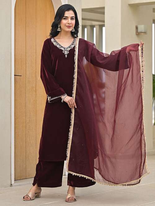 women long sleeve embroidered winter wear suit set - 21691032 -  Standard Image - 0