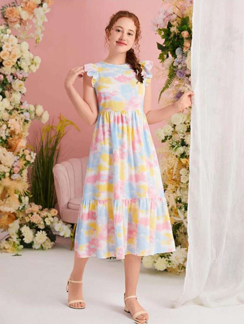 girls tie & dye printed tiered dress - 21691081 -  Standard Image - 3