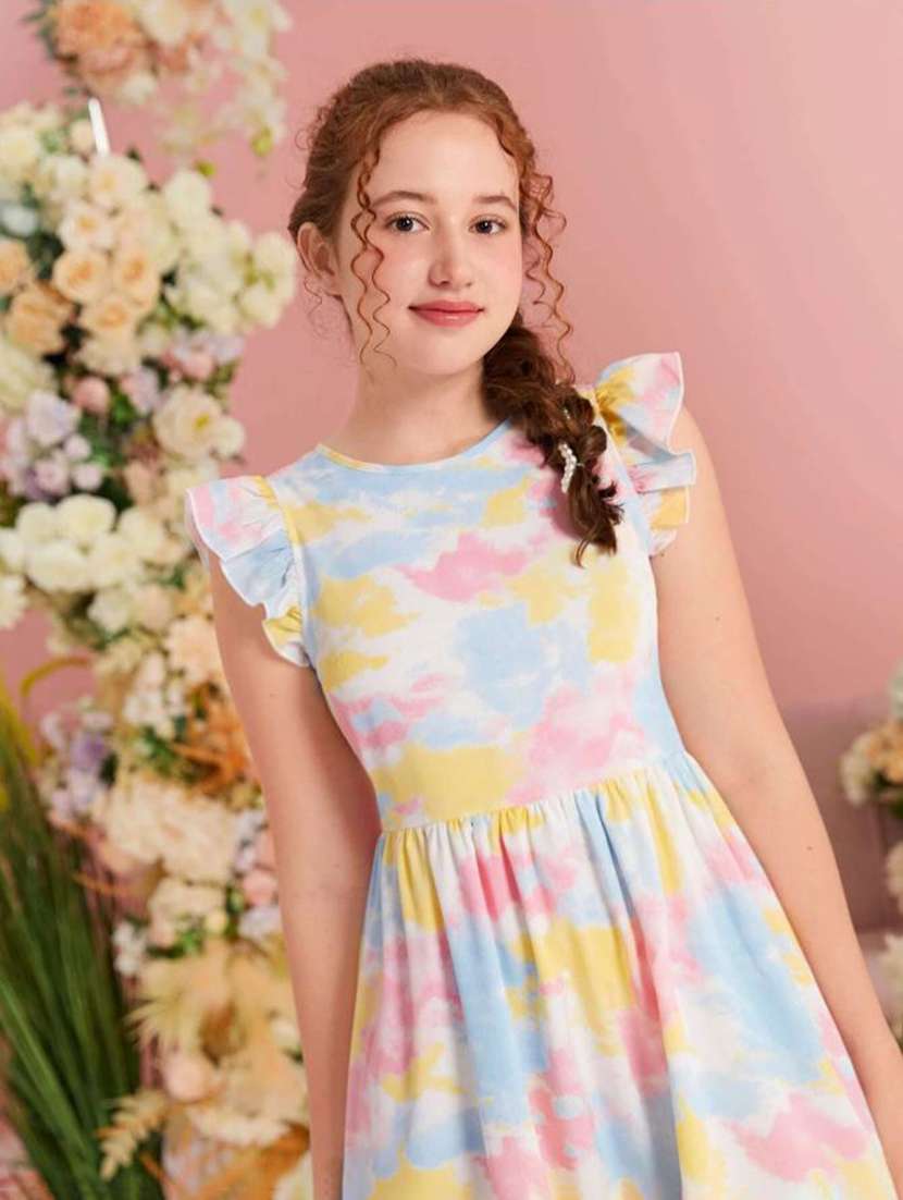 girls tie & dye printed tiered dress - 21691081 -  Standard Image - 5
