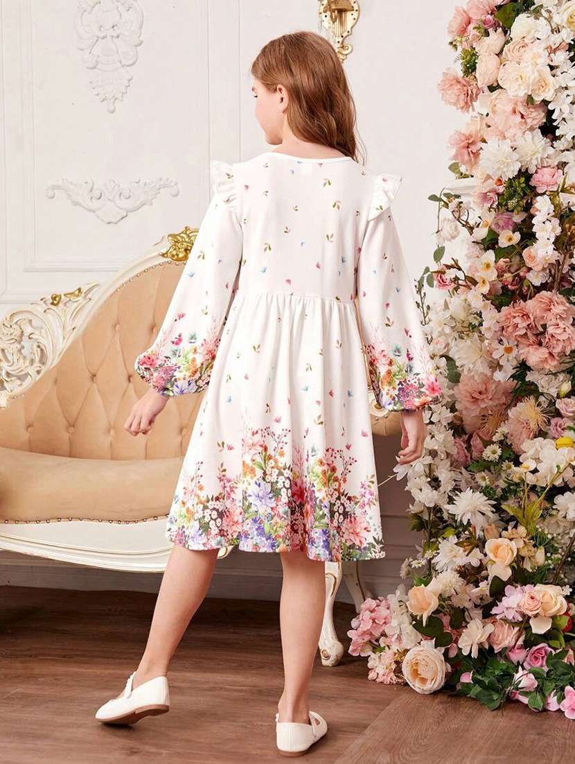 girls beige floral printed fit & flare dress - 21691089 - Standard Image - 3