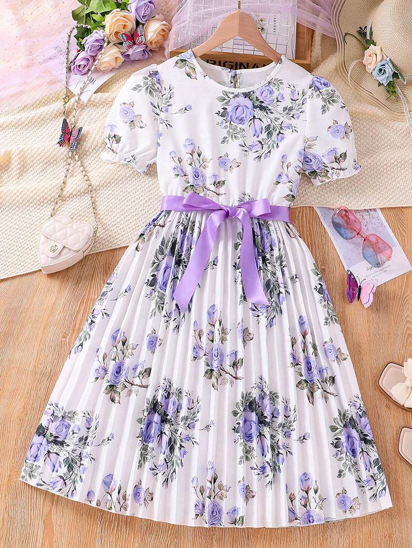 girls floral printed fit & flare maxi dress