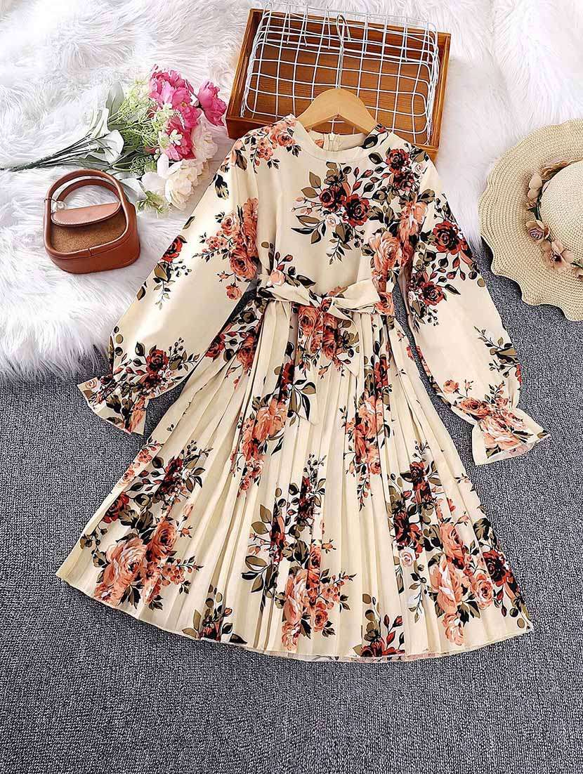 girls floral printed fit & flare maxi dress