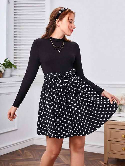 girls polka dot print long sleeve fit & flare dress - 21691129 -  Standard Image - 0