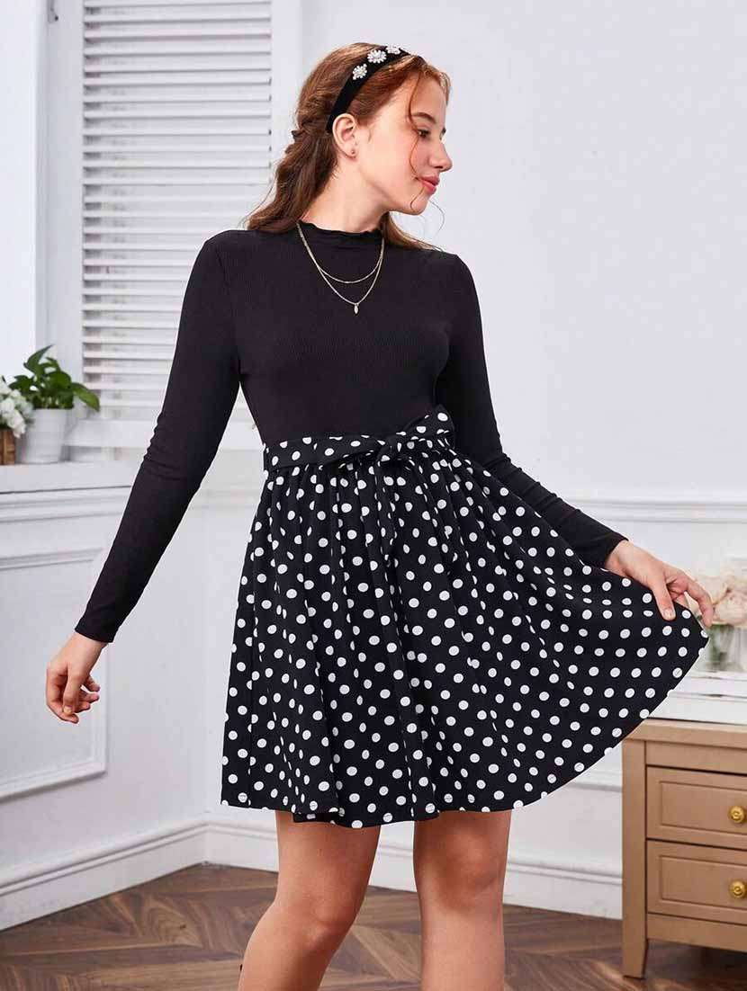 girls polka dot print long sleeve fit & flare dress - 21691129 -  Zoom Image - 0