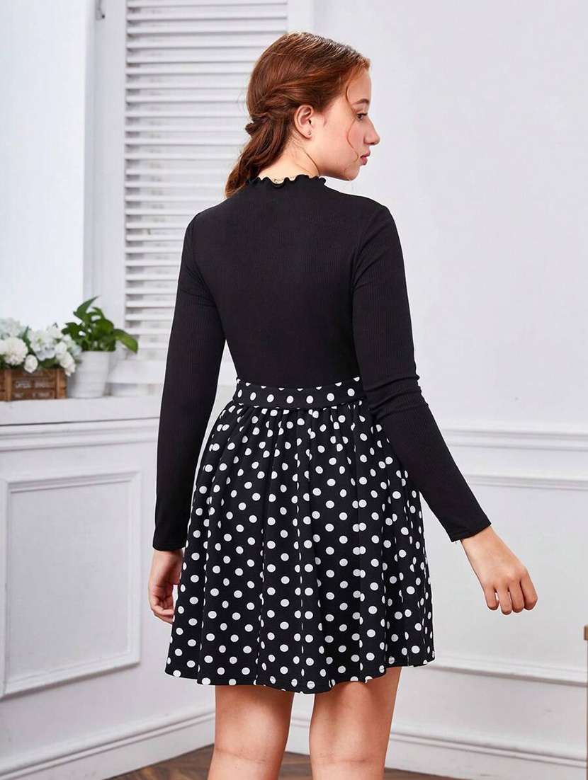 girls polka dot print long sleeve fit & flare dress - 21691129 - Standard Image - 3