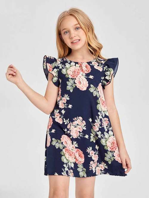 girls floral printed round neck a-line dress - 21691130 - Standard Image - 0