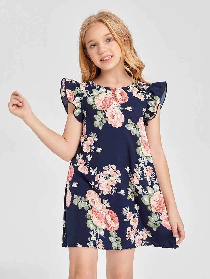 girls floral printed round neck a-line dress - 21691130 - Zoom Image - 0