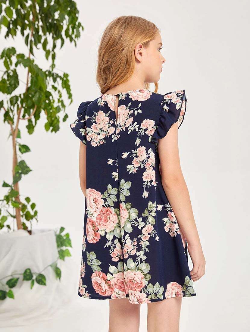 girls floral printed round neck a-line dress - 21691130 - Standard Image - 3
