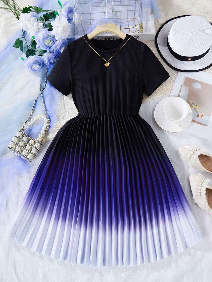 girls ombre round neck dress