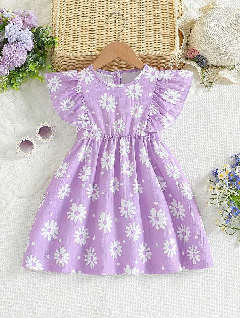 girls floral printed round neck dress