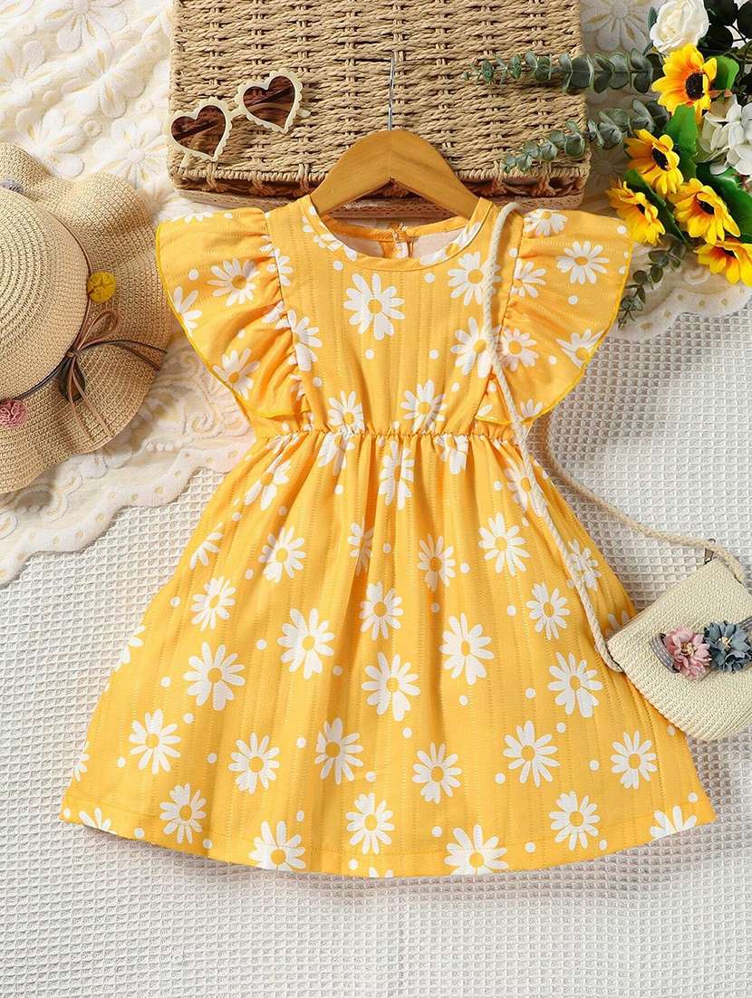 girls floral printed round neck dress