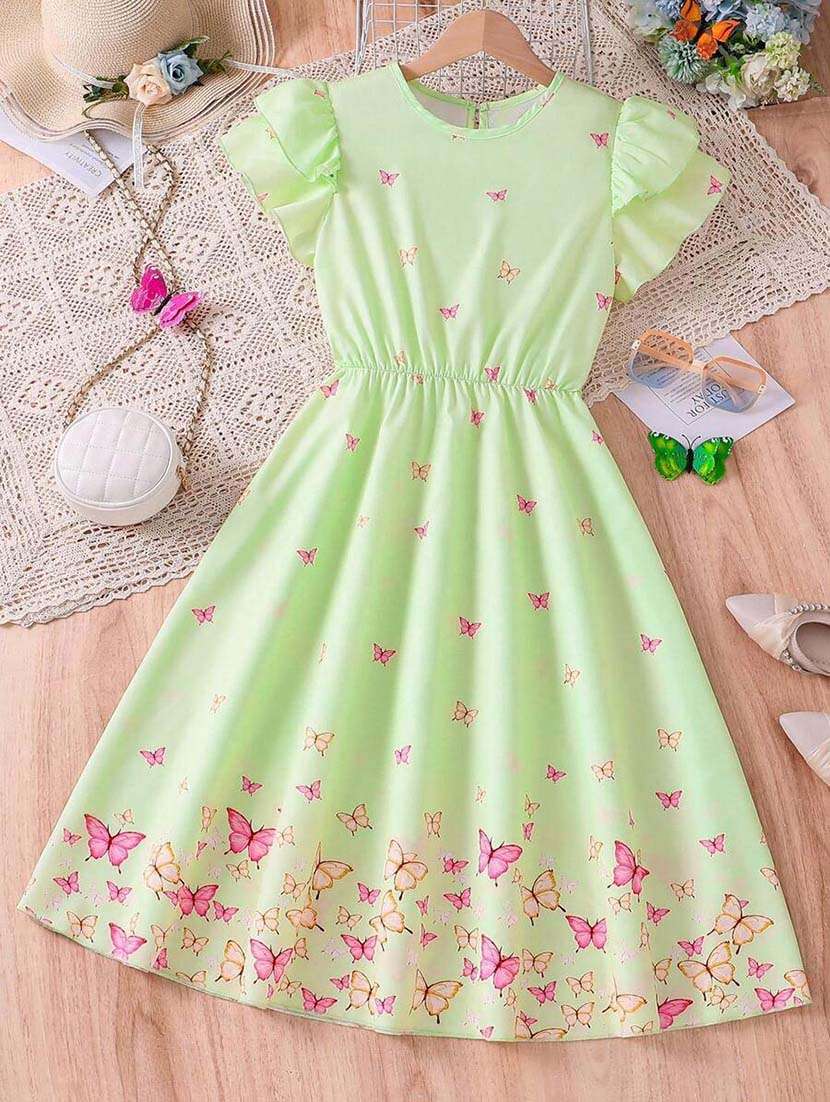 girls neon printed round neck fit & flare dress - 21691183 -  Zoom Image - 0