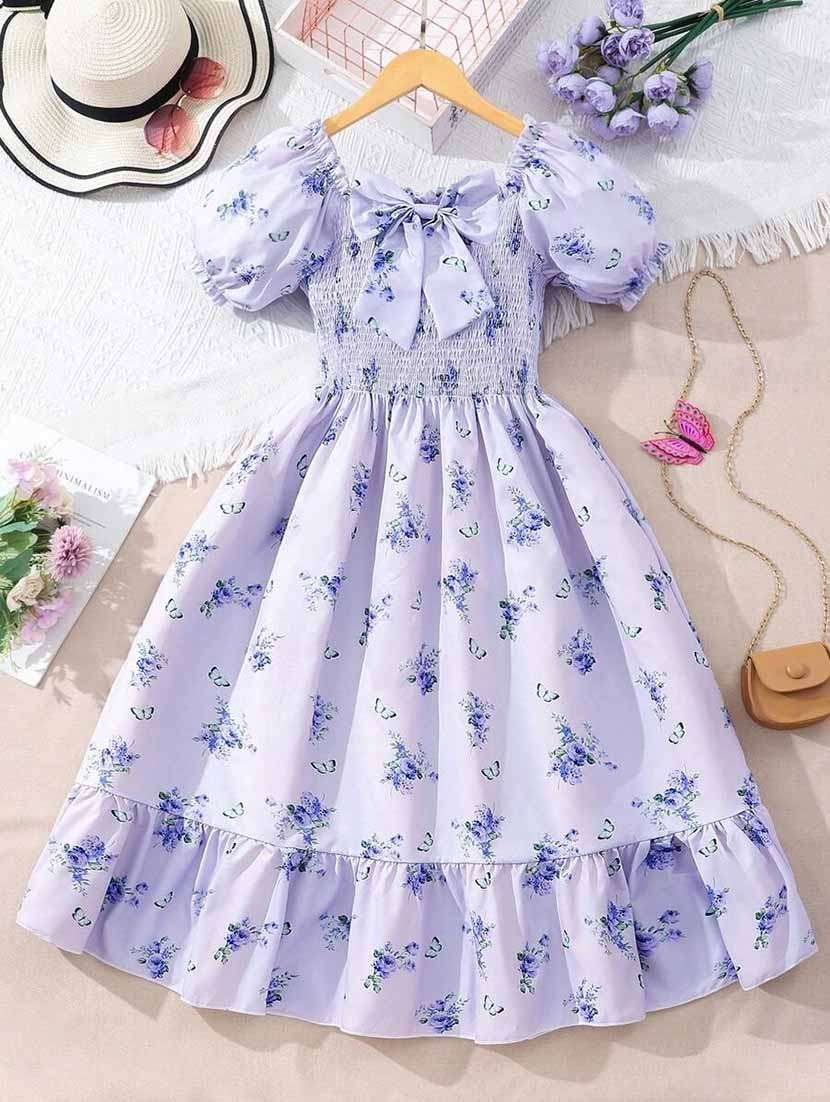 girls floral printed fit & flare tired dress