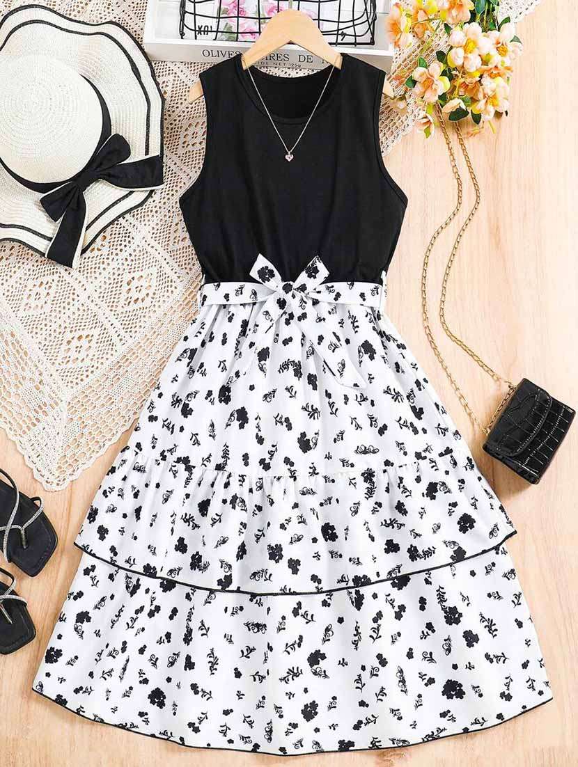 girls floral printed fit & flare tired dress - 21691191 - Zoom Image - 0