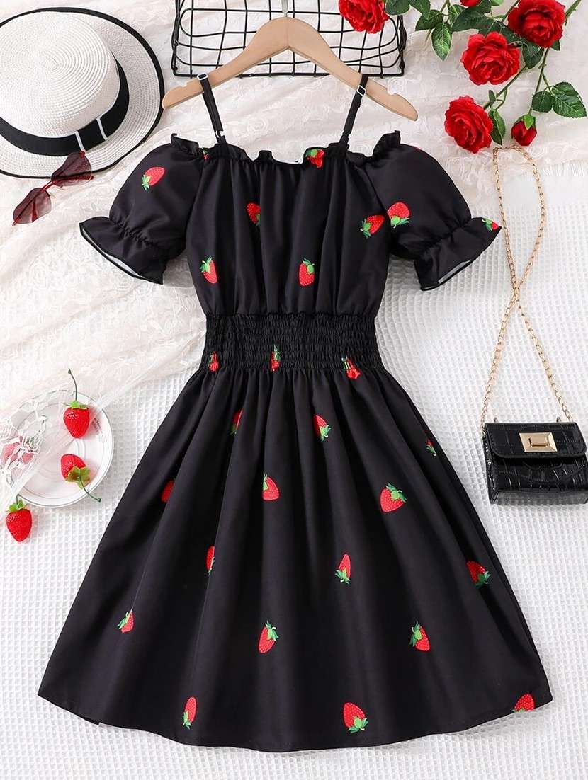 girls black printed puff sleeve dress - 21691212 -  Zoom Image - 0