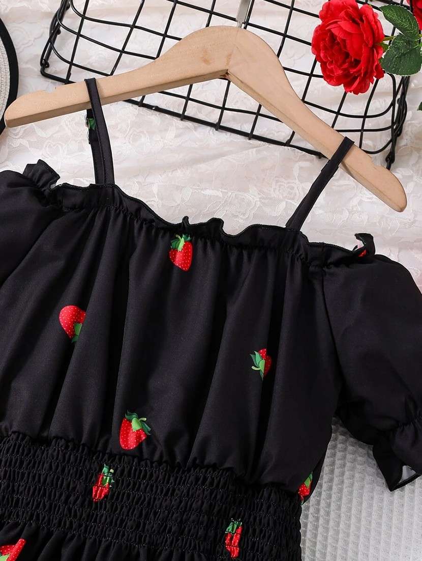 girls black printed puff sleeve dress - 21691212 - Standard Image - 3