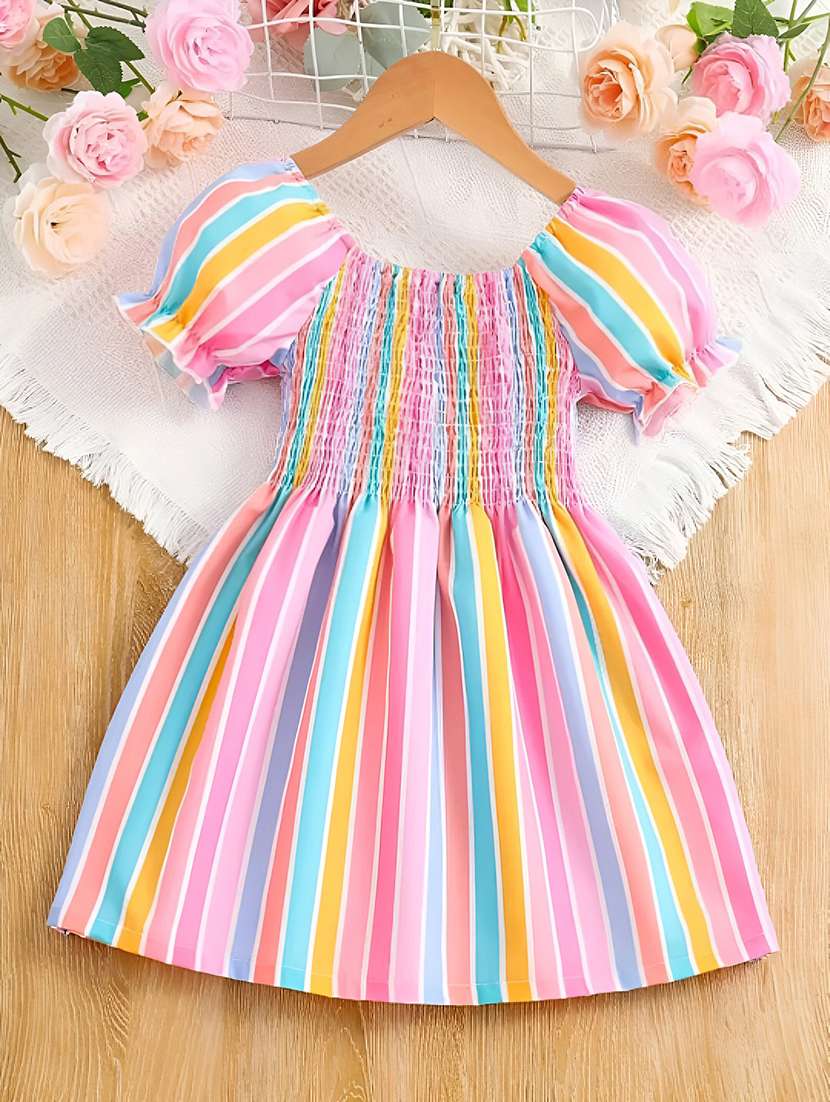 girls multi color stripes printed a-line frock
